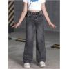 imageFloerns Girls Y2k Bowknot Print Elastic Waist Jeans Wide Leg Cute Denim PantsBlack