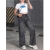 imageFloerns Girls Y2k Bowknot Print Elastic Waist Jeans Wide Leg Cute Denim PantsBlack
