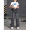 imageFloerns Girls Y2k Bowknot Print Elastic Waist Jeans Wide Leg Cute Denim PantsBlack
