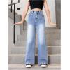imageFloerns Girls Y2k Bowknot Print Elastic Waist Jeans Wide Leg Cute Denim PantsLight Wash