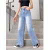 imageFloerns Girls Y2k Bowknot Print Elastic Waist Jeans Wide Leg Cute Denim PantsLight Wash