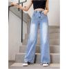 imageFloerns Girls Y2k Bowknot Print Elastic Waist Jeans Wide Leg Cute Denim PantsLight Wash
