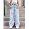 imageFloerns Girls Y2k Bowknot Print Elastic Waist Jeans Wide Leg Cute Denim PantsLight Wash Butterfly