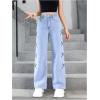 imageFloerns Girls Y2k Bowknot Print Elastic Waist Jeans Wide Leg Cute Denim PantsMedium Wash