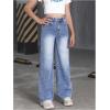 imageFloerns Girls Y2k Bowknot Print Elastic Waist Jeans Wide Leg Cute Denim PantsMedium Wash Denim
