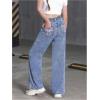 imageFloerns Girls Y2k Bowknot Print Elastic Waist Jeans Wide Leg Cute Denim PantsMedium Wash Denim