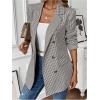 imageFloerns Womens Casual Long Sleeve Graphic Colorful Blazer Work Suit JacketsCoffee Brown Gingham