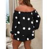 imageFloerns Womens Plus Size 2 Piece Boho Floral Off Shoulder Frill Trim Drawstring Front Top ampamp ShortsBlack Dots