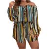 imageFloerns Womens Plus Size 2 Piece Boho Floral Off Shoulder Frill Trim Drawstring Front Top ampamp ShortsBlack Geo