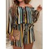 imageFloerns Womens Plus Size 2 Piece Boho Floral Off Shoulder Frill Trim Drawstring Front Top ampamp ShortsBlack Geo