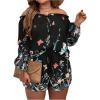 imageFloerns Womens Plus Size 2 Piece Boho Floral Off Shoulder Frill Trim Drawstring Front Top ampamp ShortsBlack Multi