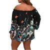 imageFloerns Womens Plus Size 2 Piece Boho Floral Off Shoulder Frill Trim Drawstring Front Top ampamp ShortsBlack Multi
