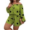 imageFloerns Womens Plus Size 2 Piece Boho Floral Off Shoulder Frill Trim Drawstring Front Top ampamp ShortsGreen