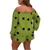 imageFloerns Womens Plus Size 2 Piece Boho Floral Off Shoulder Frill Trim Drawstring Front Top ampamp ShortsGreen
