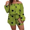 imageFloerns Womens Plus Size 2 Piece Boho Floral Off Shoulder Frill Trim Drawstring Front Top ampamp ShortsGreen