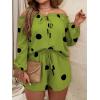 imageFloerns Womens Plus Size 2 Piece Boho Floral Off Shoulder Frill Trim Drawstring Front Top ampamp ShortsGreen