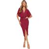 imageFloerns Womens Short Sleeve V Neck Twist Front Split Midi DressBurgundy