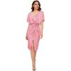 imageFloerns Womens Short Sleeve V Neck Twist Front Split Midi DressCarnation Pink