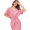 imageFloerns Womens Short Sleeve V Neck Twist Front Split Midi DressCarnation Pink