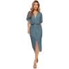 imageFloerns Womens Short Sleeve V Neck Twist Front Split Midi DressDusty Blue