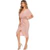 imageFloerns Womens Short Sleeve V Neck Twist Front Split Midi DressDusty Pink