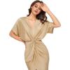 imageFloerns Womens Short Sleeve V Neck Twist Front Split Midi DressKhaki