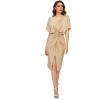 imageFloerns Womens Short Sleeve V Neck Twist Front Split Midi DressKhaki