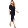 imageFloerns Womens Short Sleeve V Neck Twist Front Split Midi DressNavy New