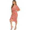 imageFloerns Womens Short Sleeve V Neck Twist Front Split Midi DressOrange