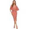 imageFloerns Womens Short Sleeve V Neck Twist Front Split Midi DressOrange