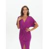 imageFloerns Womens Short Sleeve V Neck Twist Front Split Midi DressPurple Solid