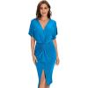 imageFloerns Womens Short Sleeve V Neck Twist Front Split Midi DressRoyal Blue Solid