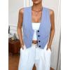 imageFloerns Womens Solid Sleeveless Button Front V Neck Vest Waistcoat Crop TopBlue