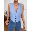 imageFloerns Womens Solid Sleeveless Button Front V Neck Vest Waistcoat Crop TopBlue