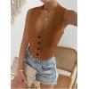 imageFloerns Womens Solid Sleeveless Button Front V Neck Vest Waistcoat Crop TopBrown