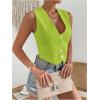 imageFloerns Womens Solid Sleeveless Button Front V Neck Vest Waistcoat Crop TopGreen