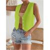 imageFloerns Womens Solid Sleeveless Button Front V Neck Vest Waistcoat Crop TopGreen