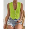imageFloerns Womens Solid Sleeveless Button Front V Neck Vest Waistcoat Crop TopGreen
