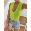 imageFloerns Womens Solid Sleeveless Button Front V Neck Vest Waistcoat Crop TopGreen