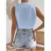 imageFloerns Womens Solid Sleeveless Button Front V Neck Vest Waistcoat Crop TopLight Blue