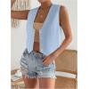 imageFloerns Womens Solid Sleeveless Button Front V Neck Vest Waistcoat Crop TopLight Blue