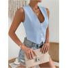 imageFloerns Womens Solid Sleeveless Button Front V Neck Vest Waistcoat Crop TopLight Blue