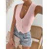imageFloerns Womens Solid Sleeveless Button Front V Neck Vest Waistcoat Crop TopPink