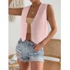 imageFloerns Womens Solid Sleeveless Button Front V Neck Vest Waistcoat Crop TopPink
