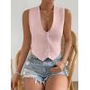 imageFloerns Womens Solid Sleeveless Button Front V Neck Vest Waistcoat Crop TopPink