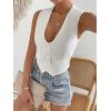 imageFloerns Womens Solid Sleeveless Button Front V Neck Vest Waistcoat Crop TopWhite