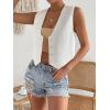 imageFloerns Womens Solid Sleeveless Button Front V Neck Vest Waistcoat Crop TopWhite