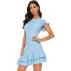imageFloerns Womens V Back Inslace Layered Ruffle Hem Flutter Sleeve DressA Light Blue