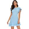 imageFloerns Womens V Back Inslace Layered Ruffle Hem Flutter Sleeve DressA Light Blue