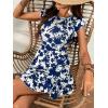 imageFloerns Womens V Back Inslace Layered Ruffle Hem Flutter Sleeve DressBlue White Floral